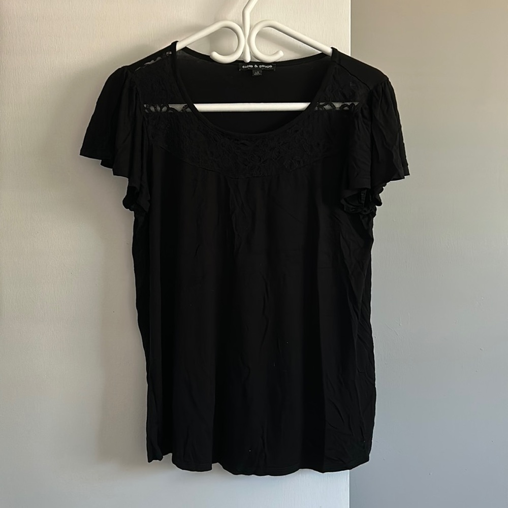 Lovely black flounce sleeve tee